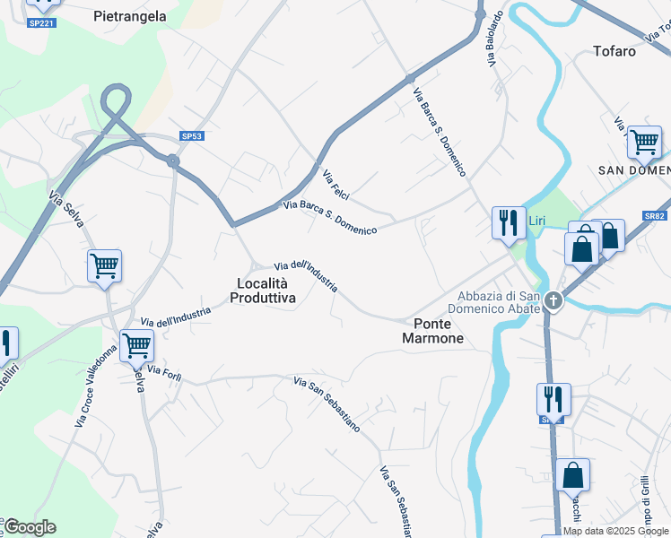 map of restaurants, bars, coffee shops, grocery stores, and more near 13 Via dell'Industria in Sora