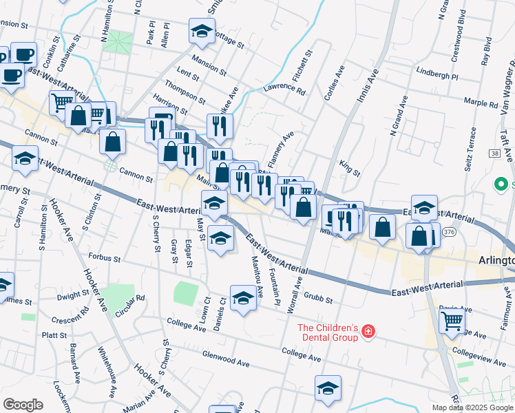 map of restaurants, bars, coffee shops, grocery stores, and more near 635 Main Street in Poughkeepsie