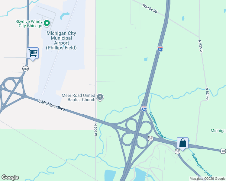 map of restaurants, bars, coffee shops, grocery stores, and more near 6323 North 600 West in Michigan City