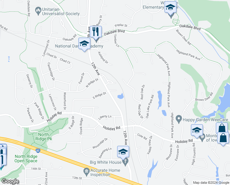 map of restaurants, bars, coffee shops, grocery stores, and more near 5 Ambrose Court in Coralville