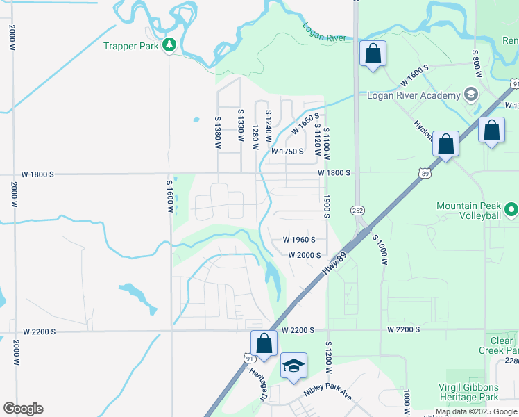 map of restaurants, bars, coffee shops, grocery stores, and more near 1908 South 1280 West in Logan