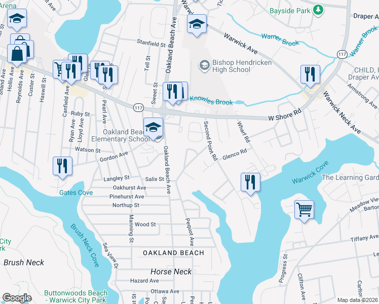 map of restaurants, bars, coffee shops, grocery stores, and more near 26 Chelmsford Avenue in Warwick