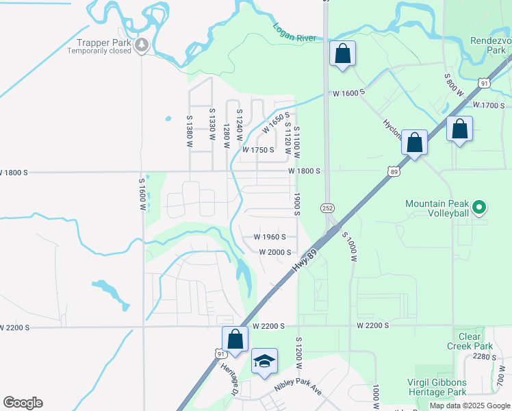 map of restaurants, bars, coffee shops, grocery stores, and more near 1934 South 1250 West in Logan