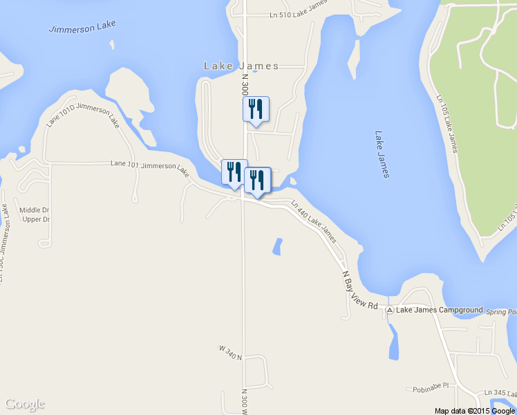 map of restaurants, bars, coffee shops, grocery stores, and more near 3875 N Bay View Rd in Angola