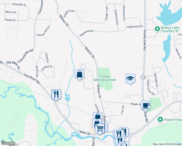 map of restaurants, bars, coffee shops, grocery stores, and more near 186 Station Street in Coventry