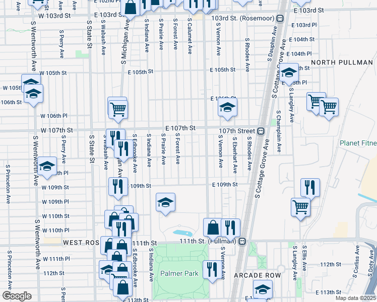 map of restaurants, bars, coffee shops, grocery stores, and more near 289 South Calumet Avenue in Chicago