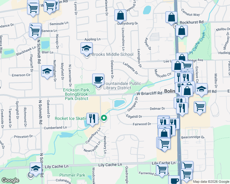 map of restaurants, bars, coffee shops, grocery stores, and more near 237 Davis Lane in Bolingbrook