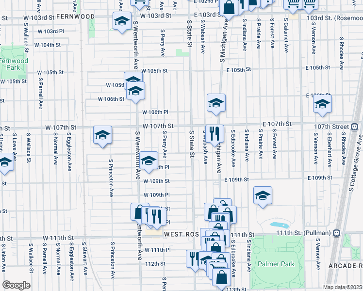 map of restaurants, bars, coffee shops, grocery stores, and more near 10743 South Lafayette Avenue in Chicago
