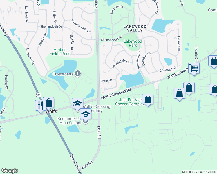 map of restaurants, bars, coffee shops, grocery stores, and more near 2462 Dickens Drive in Aurora
