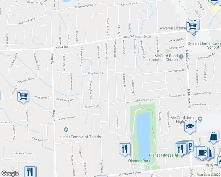map of restaurants, bars, coffee shops, grocery stores, and more near 4626 Weldwood Ln in Sylvania