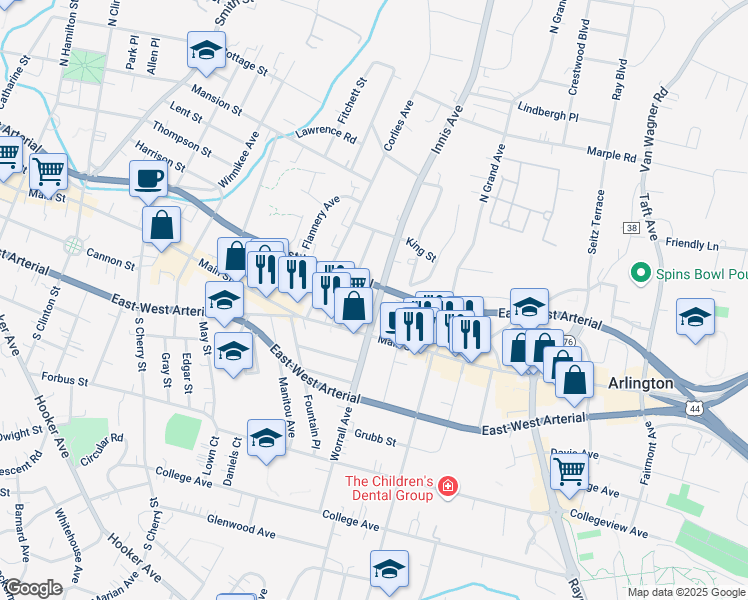 map of restaurants, bars, coffee shops, grocery stores, and more near 12 Innis Avenue in Poughkeepsie