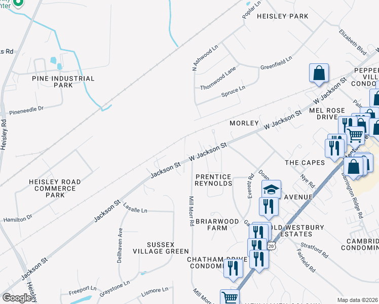 map of restaurants, bars, coffee shops, grocery stores, and more near 1954 West Jackson Street in Painesville