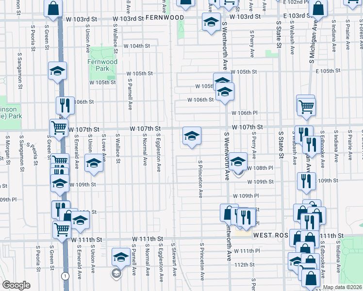 map of restaurants, bars, coffee shops, grocery stores, and more near 329 West 107th Place in Chicago