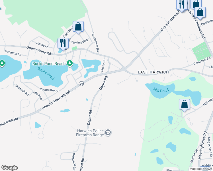map of restaurants, bars, coffee shops, grocery stores, and more near 297 Depot Road in Harwich