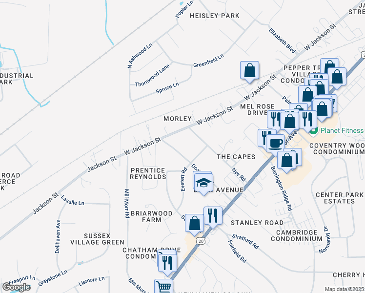 map of restaurants, bars, coffee shops, grocery stores, and more near 162 Doan Avenue North in Painesville