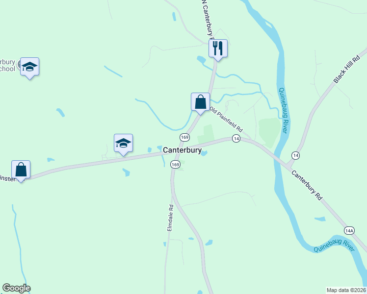 map of restaurants, bars, coffee shops, grocery stores, and more near 1 North Canterbury Road in Canterbury