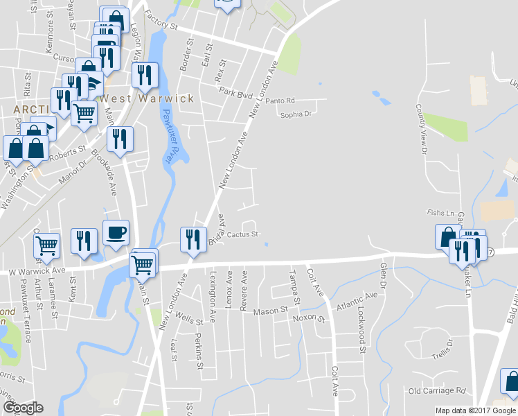 map of restaurants, bars, coffee shops, grocery stores, and more near 4 Gerald Street in Warwick
