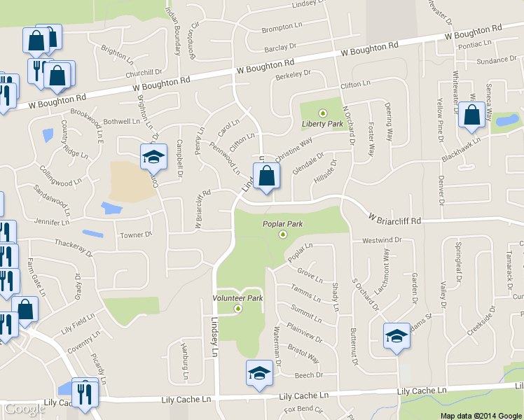 map of restaurants, bars, coffee shops, grocery stores, and more near 903 West Briarcliff Road in Bolingbrook
