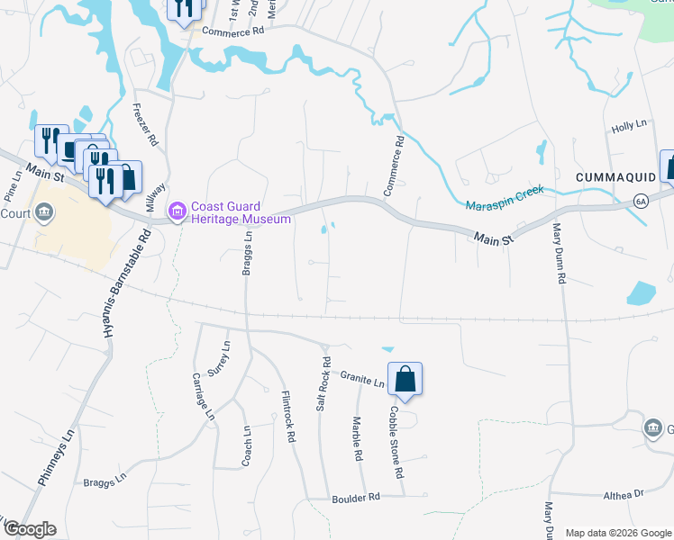 map of restaurants, bars, coffee shops, grocery stores, and more near 84 Stonehedge Rd in Barnstable