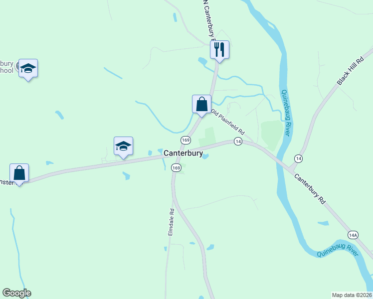 map of restaurants, bars, coffee shops, grocery stores, and more near 1 North Canterbury Road in Canterbury