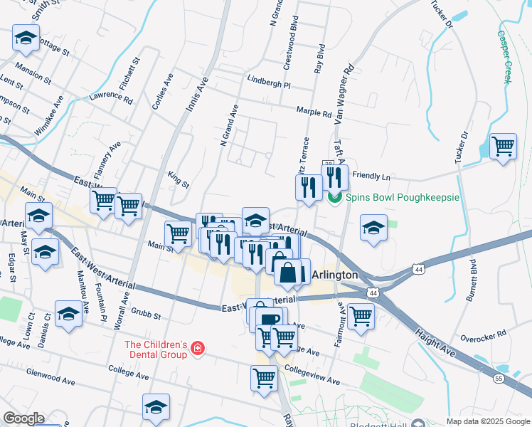 map of restaurants, bars, coffee shops, grocery stores, and more near 43 Springside Avenue in Arlington