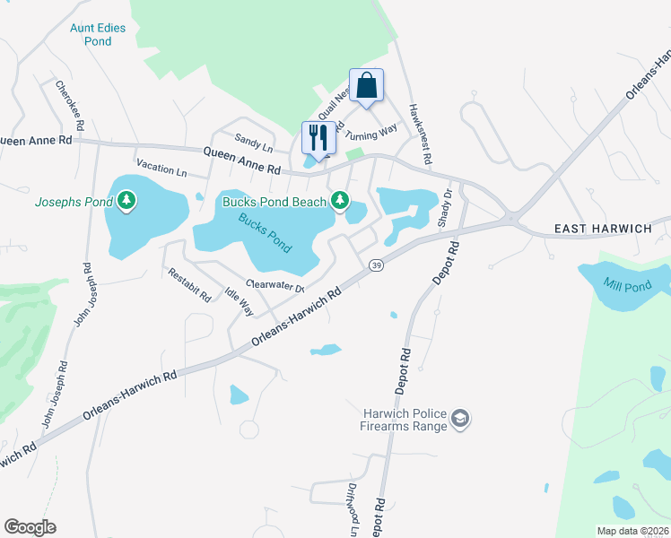 map of restaurants, bars, coffee shops, grocery stores, and more near 139 Clearwater Drive in Harwich
