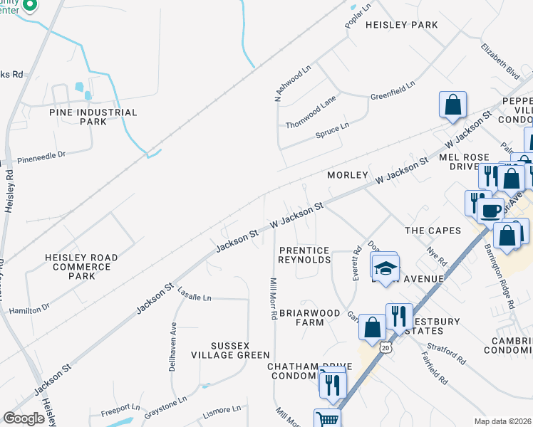 map of restaurants, bars, coffee shops, grocery stores, and more near 1954 West Jackson Street in Painesville