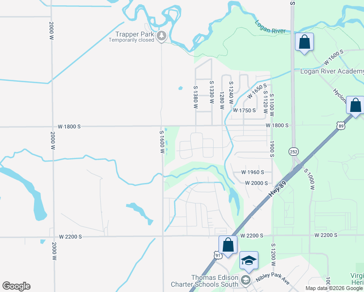 map of restaurants, bars, coffee shops, grocery stores, and more near 1870 South 1425 West in Logan