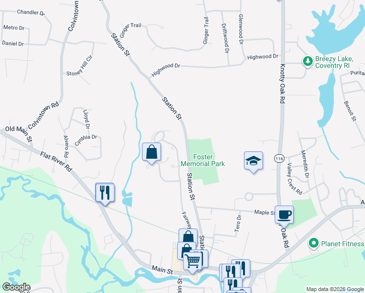 map of restaurants, bars, coffee shops, grocery stores, and more near 186 Station Street in Coventry