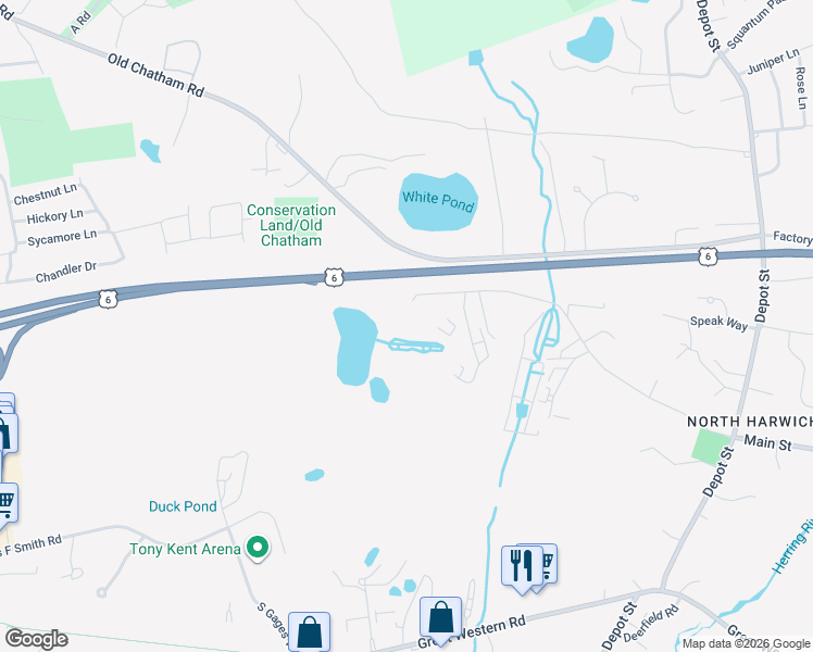 map of restaurants, bars, coffee shops, grocery stores, and more near 15 Love Lane in Harwich