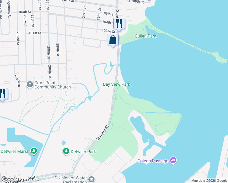 map of restaurants, bars, coffee shops, grocery stores, and more near 4125 North Summit Street in Toledo