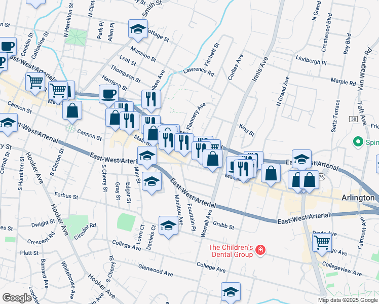 map of restaurants, bars, coffee shops, grocery stores, and more near 10 Corlies Avenue in Poughkeepsie