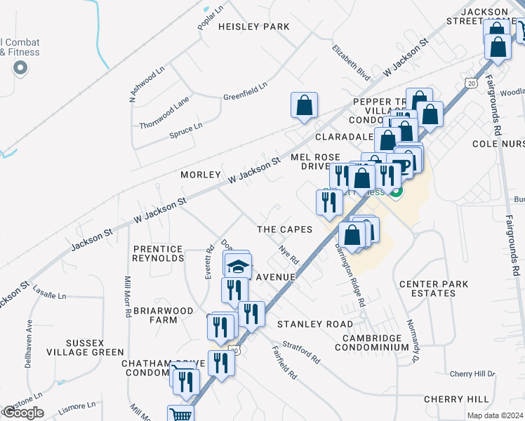 map of restaurants, bars, coffee shops, grocery stores, and more near 1005 The Capes Boulevard in Painesville