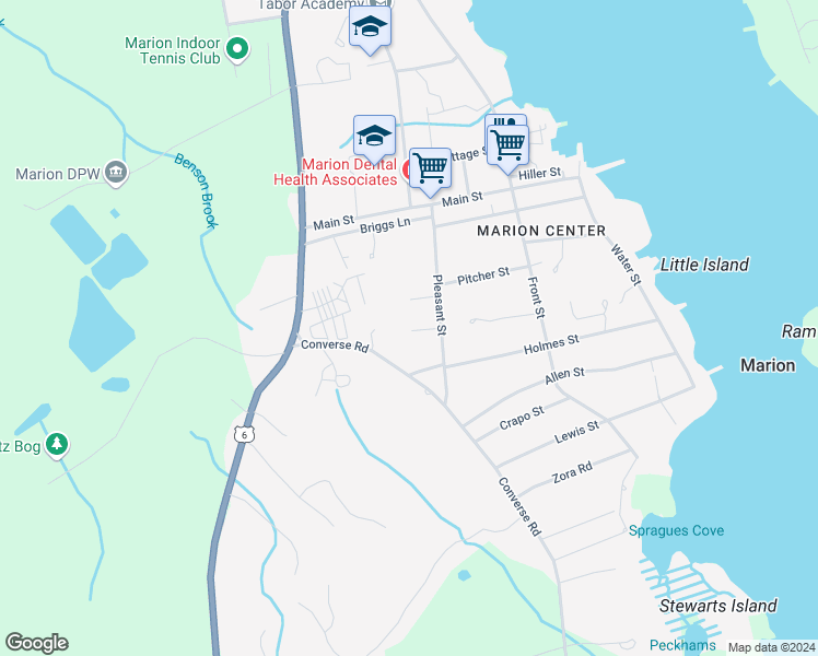 map of restaurants, bars, coffee shops, grocery stores, and more near 30 Pleasant Street in Marion