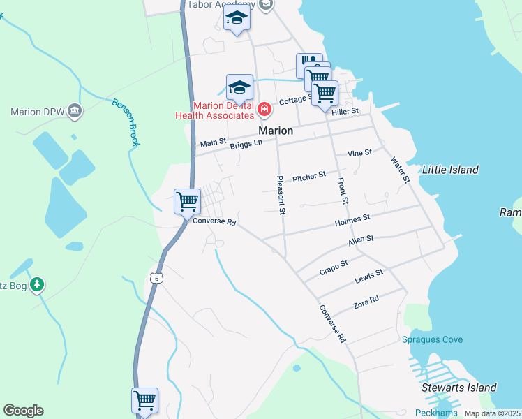 map of restaurants, bars, coffee shops, grocery stores, and more near 30 Pleasant Street in Marion