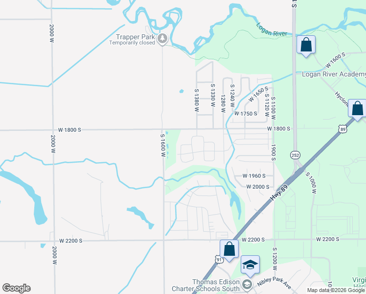 map of restaurants, bars, coffee shops, grocery stores, and more near 1870 South 1425 West in Logan