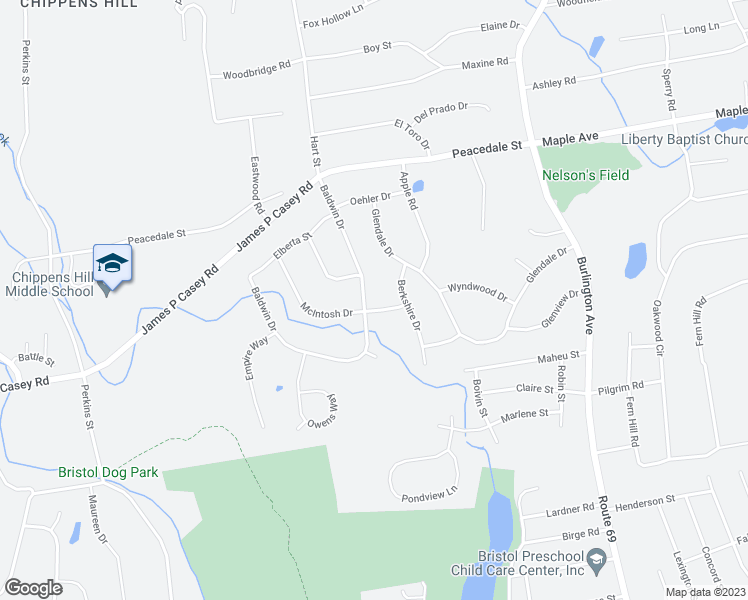 map of restaurants, bars, coffee shops, grocery stores, and more near 36 McIntosh Drive in Bristol
