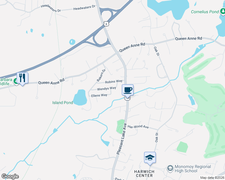 map of restaurants, bars, coffee shops, grocery stores, and more near 5 Rogers Way in Harwich