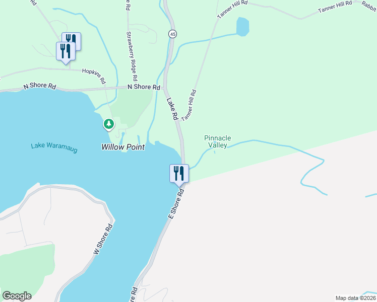 map of restaurants, bars, coffee shops, grocery stores, and more near 375 Lake Road in Warren