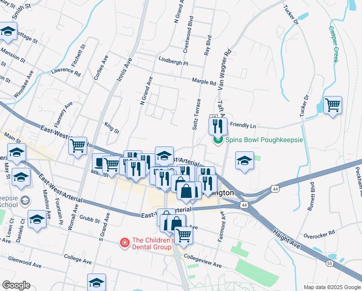 map of restaurants, bars, coffee shops, grocery stores, and more near 43 Springside Avenue in Arlington