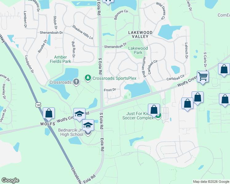 map of restaurants, bars, coffee shops, grocery stores, and more near 2462 Dickens Drive in Aurora