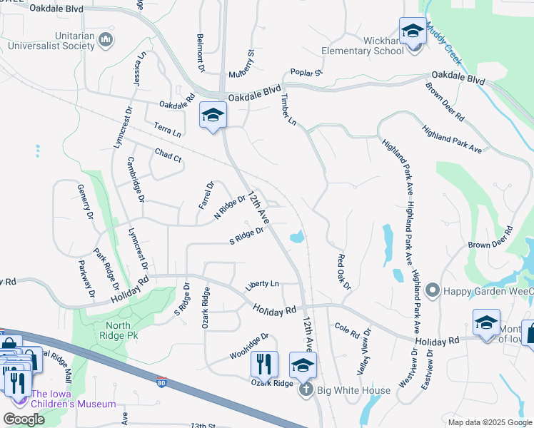 map of restaurants, bars, coffee shops, grocery stores, and more near 1800 12th Avenue in Coralville