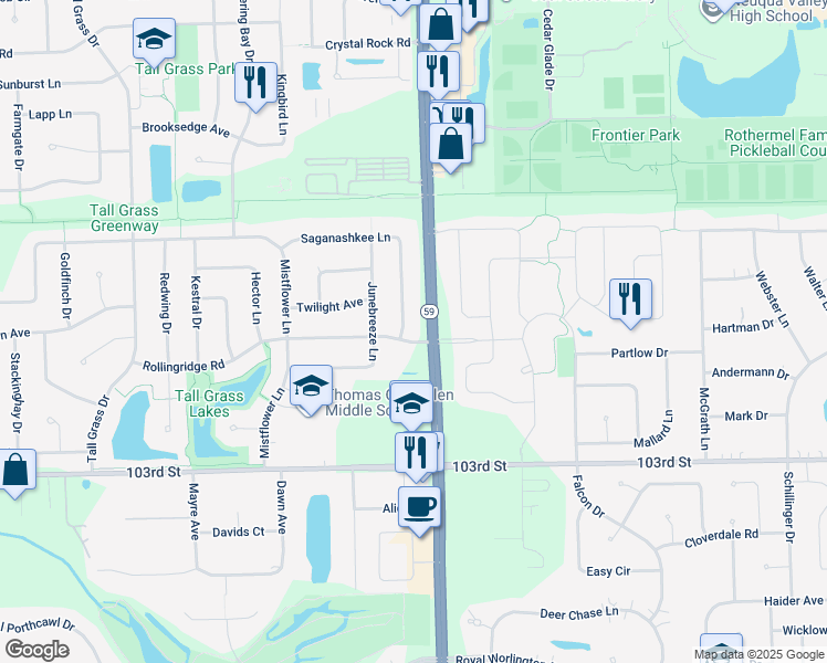 map of restaurants, bars, coffee shops, grocery stores, and more near 2909 Saganashkee Lane in Naperville
