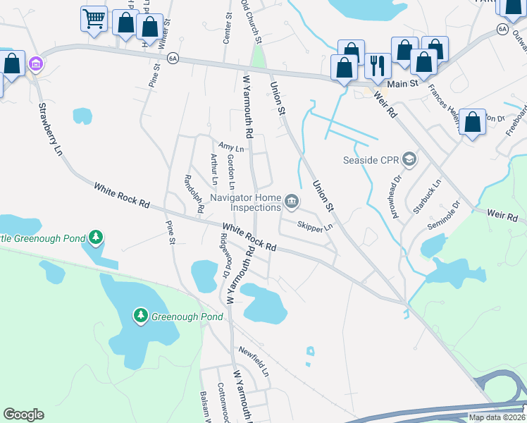 map of restaurants, bars, coffee shops, grocery stores, and more near 95 Shaker House Road in Yarmouth