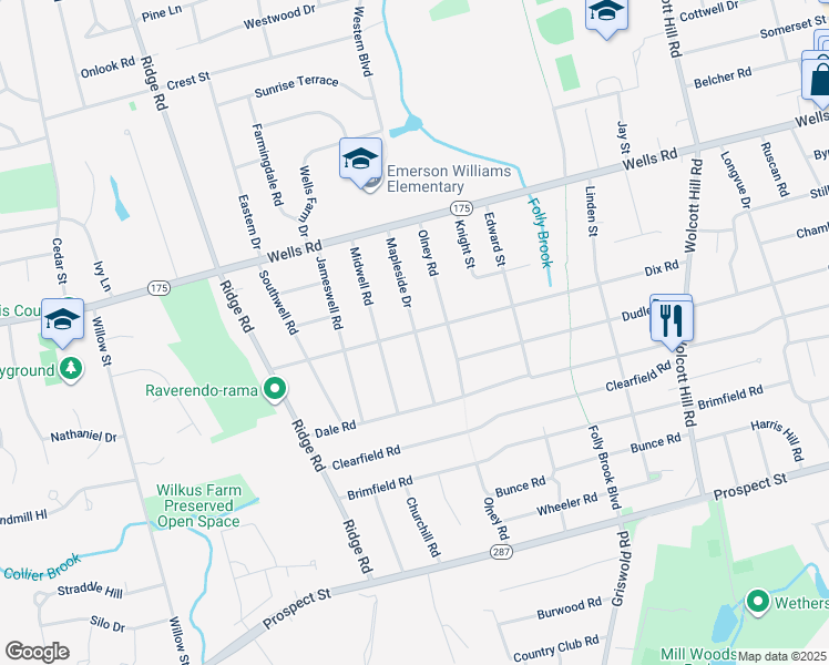 map of restaurants, bars, coffee shops, grocery stores, and more near 236 Dix Road in Wethersfield