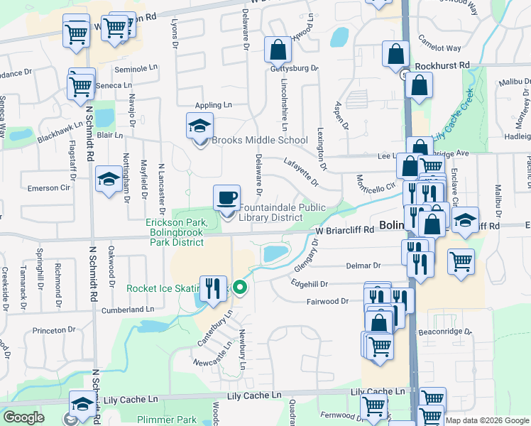 map of restaurants, bars, coffee shops, grocery stores, and more near 237 Davis Lane in Bolingbrook