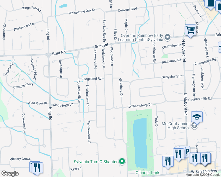 map of restaurants, bars, coffee shops, grocery stores, and more near 4626 Weldwood Lane in Sylvania