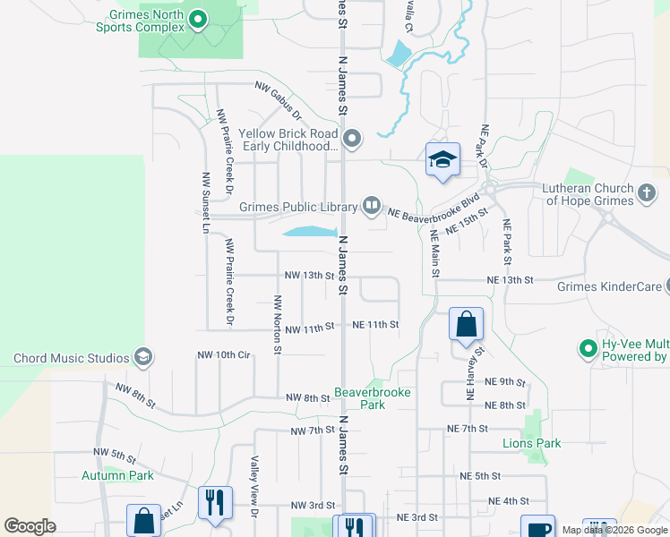 map of restaurants, bars, coffee shops, grocery stores, and more near 1113 Northwest Gabus Circle in Grimes
