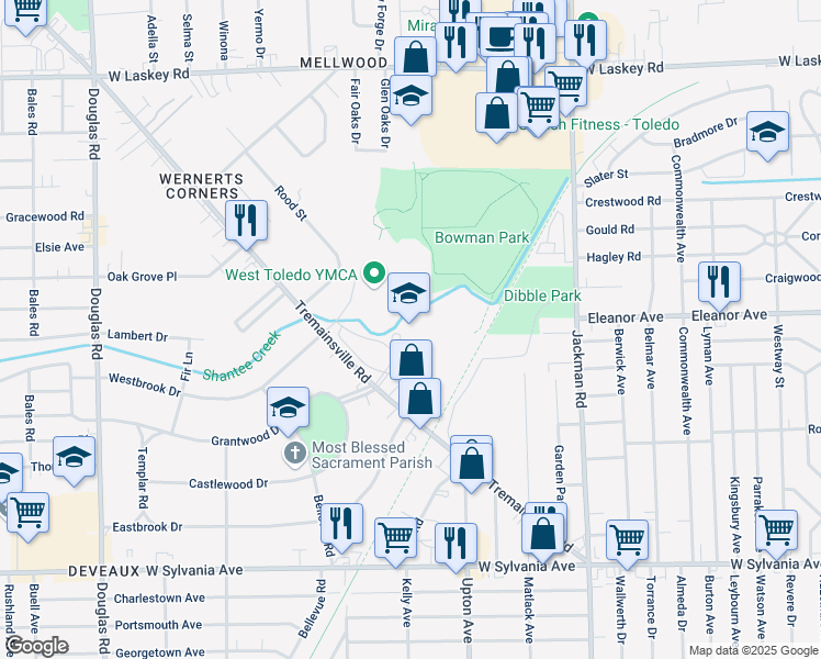 map of restaurants, bars, coffee shops, grocery stores, and more near 2010 Tremainsville Road in Toledo