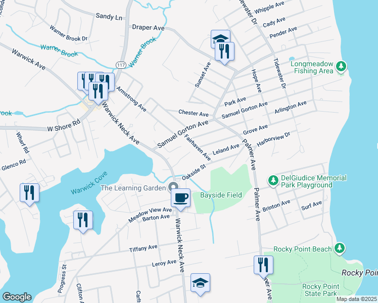 map of restaurants, bars, coffee shops, grocery stores, and more near 19 Studley Avenue in Warwick